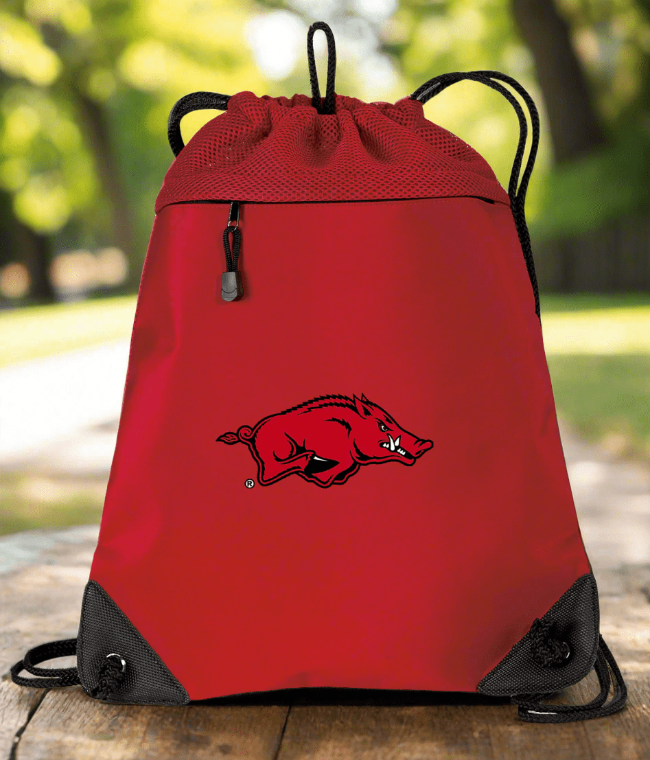 University of Arkansas Drawstring Backpack Arkansas Razorbacks Cinch Pack - Mesh & Microfiber Red