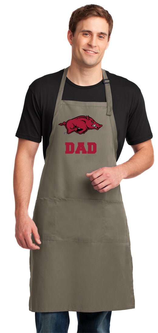 University of Arkansas Large Apron Arkansas Razorbacks Apron - Adjustable with Pockets Dad on Khaki