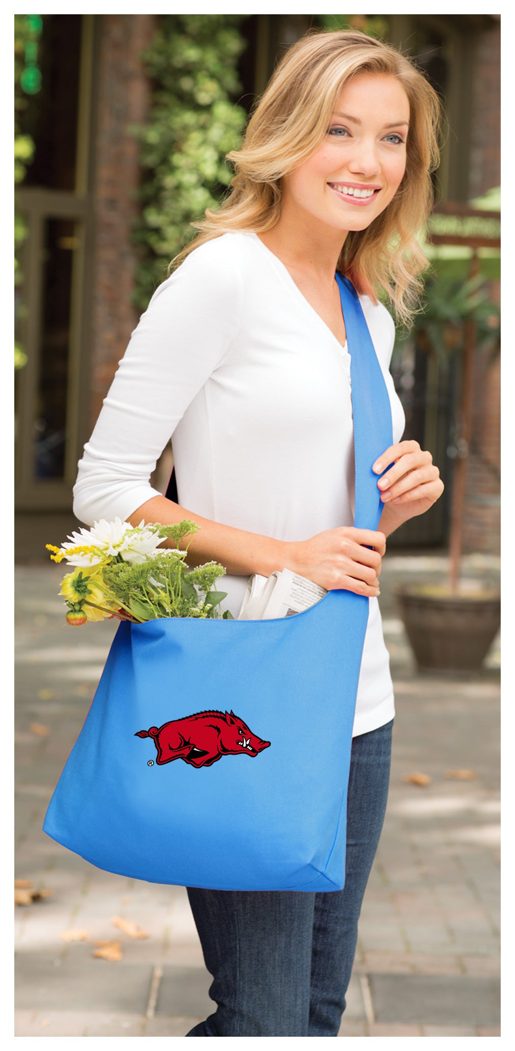 University of Arkansas Cross Body Bag Arkansas Razorbacks Shoulder Tote Bag - Sling Style Light Blue