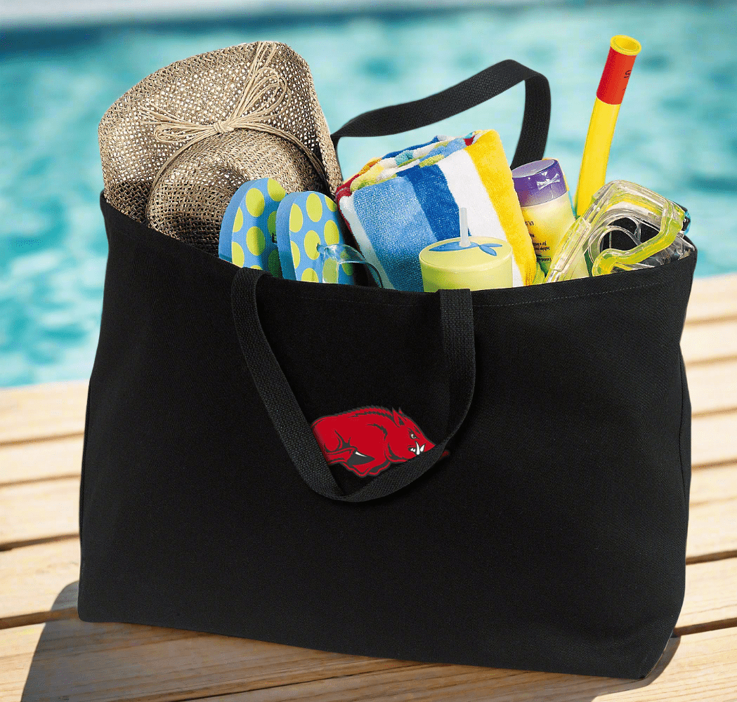 University of Arkansas Large Tote Bag Arkansas Razorbacks Jumbo Tote for Beach Pool or Travel Black