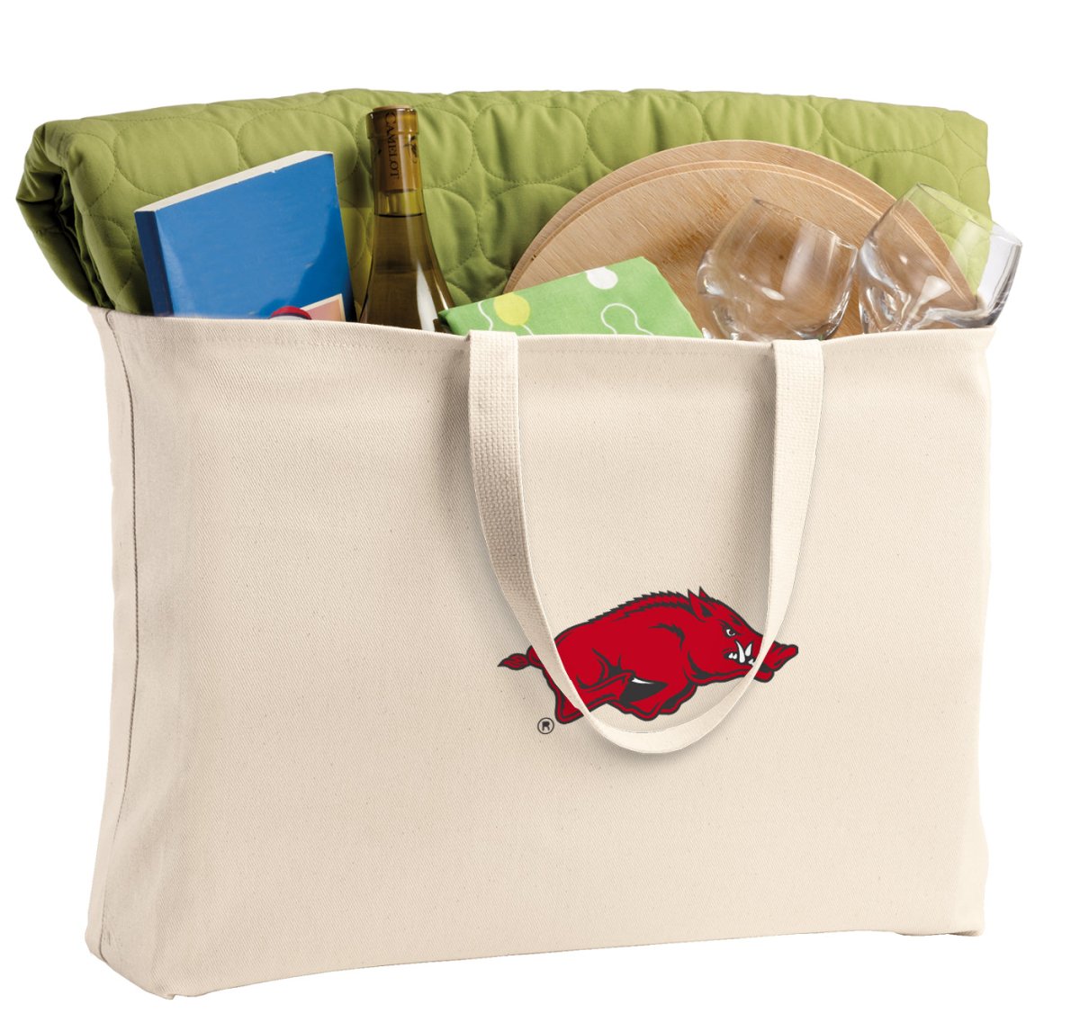 University of Arkansas Large Tote Bag Arkansas Razorbacks Jumbo Tote for Beach Pool or Travel Tan