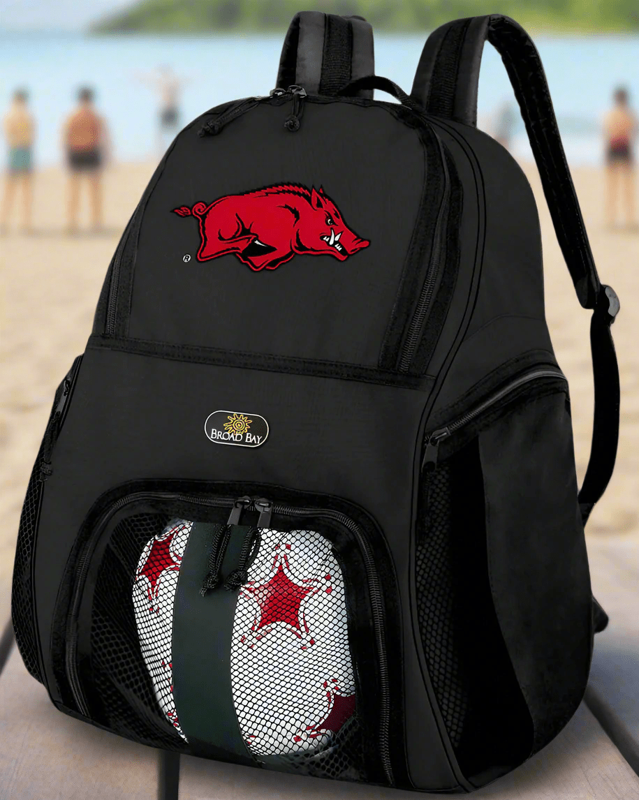 University of Arkansas Soccer Ball Backpack or Arkansas Razorbacks Volleyball Sports Gear Bag Black
