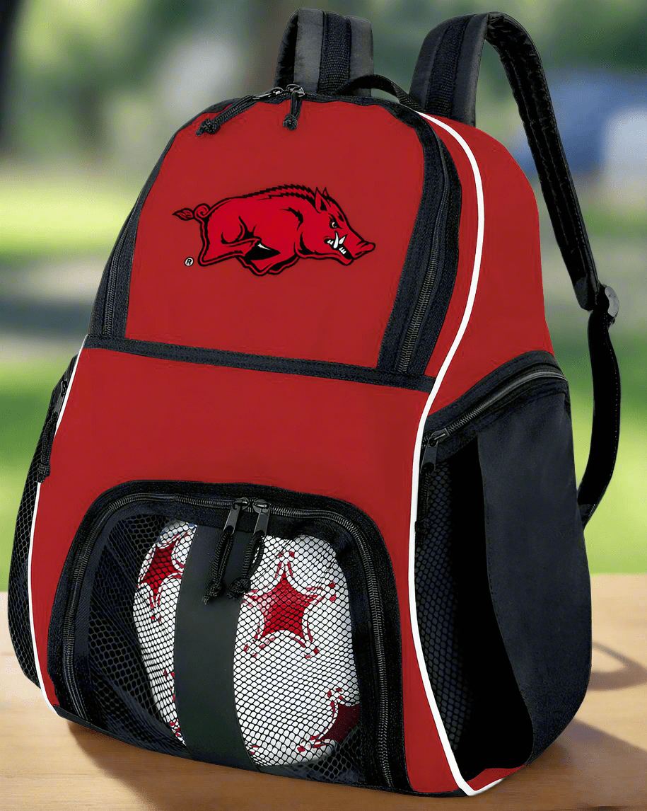 University of Arkansas Soccer Ball Backpack or Arkansas Razorbacks Volleyball Sports Gear Bag Red