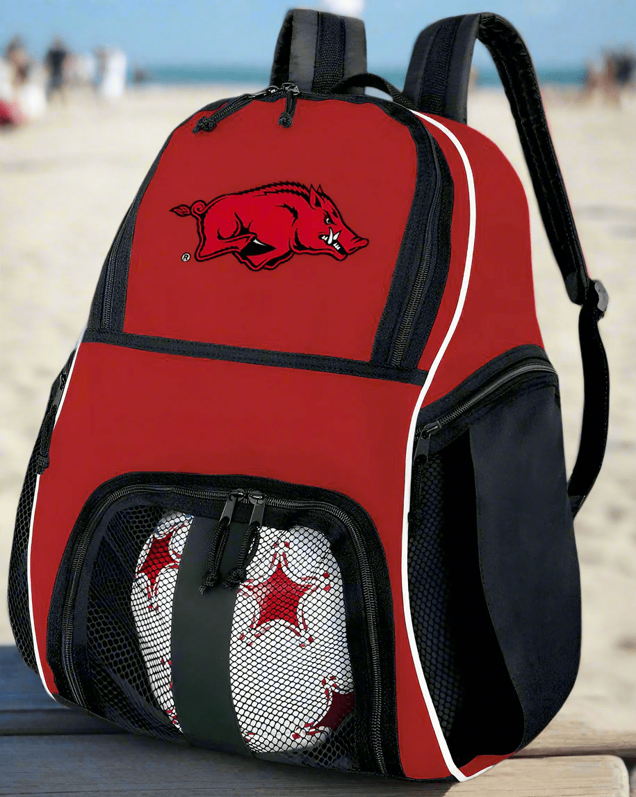 University of Arkansas Soccer Ball Backpack or Arkansas Razorbacks Volleyball Sports Gear Bag Red