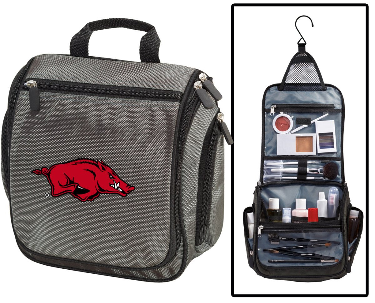 University of Arkansas Toiletry Bag - Hanging Travel Organizer - Shaving Kit Gray
