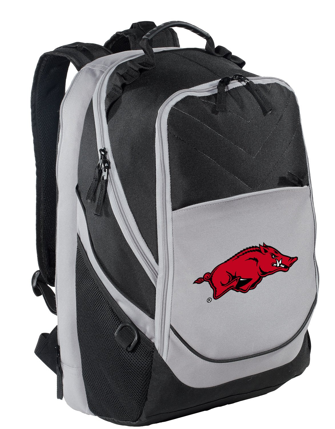 Arkansas Laptop Backpack – Official Arkansas Razorbacks Bookbag – 17" Laptop Sleeve, NCAA School Gear – 600D Polyester Black and Gray