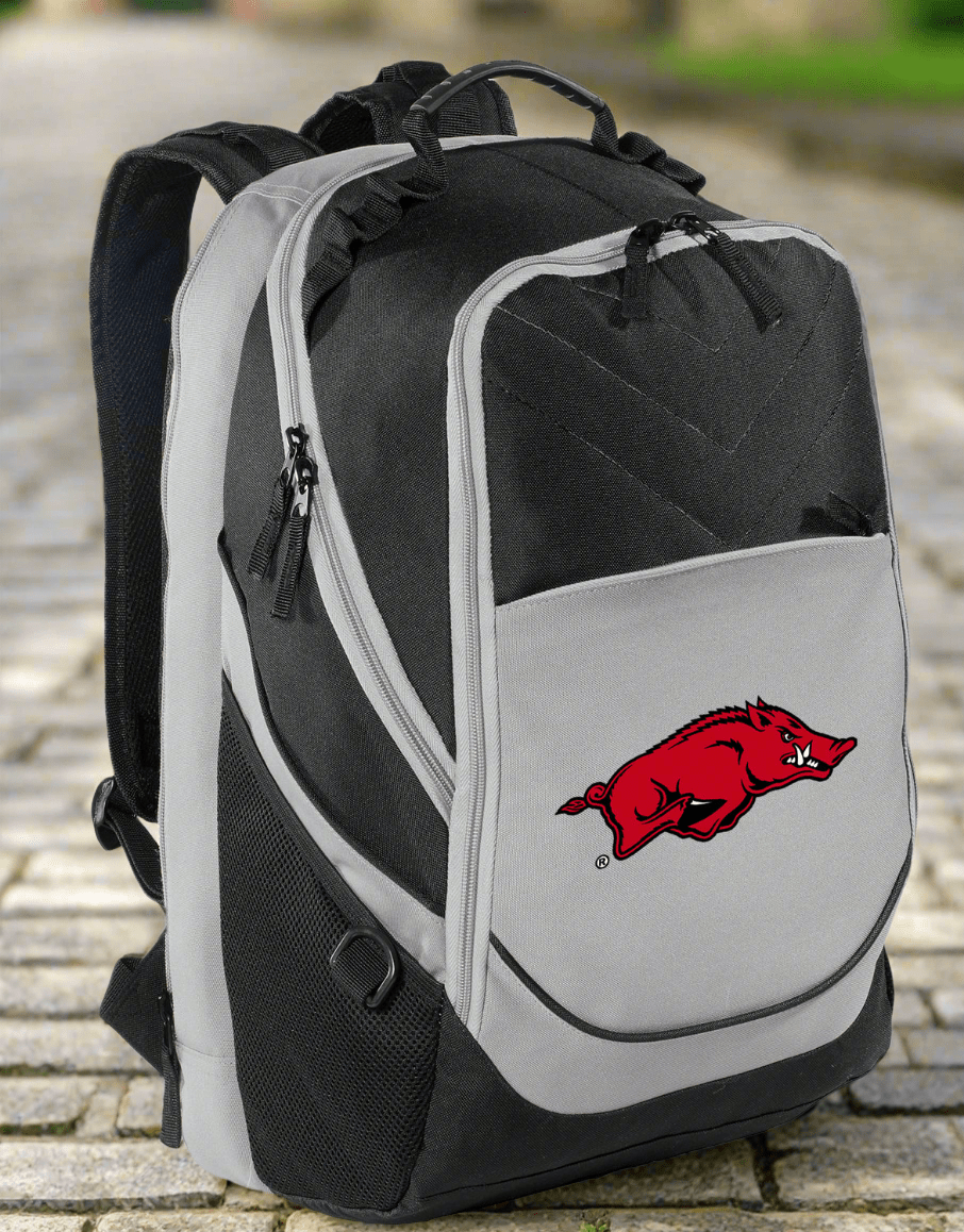 Arkansas Laptop Backpack – Official Arkansas Razorbacks Bookbag – 17" Laptop Sleeve, NCAA School Gear – 600D Polyester Black and Gray