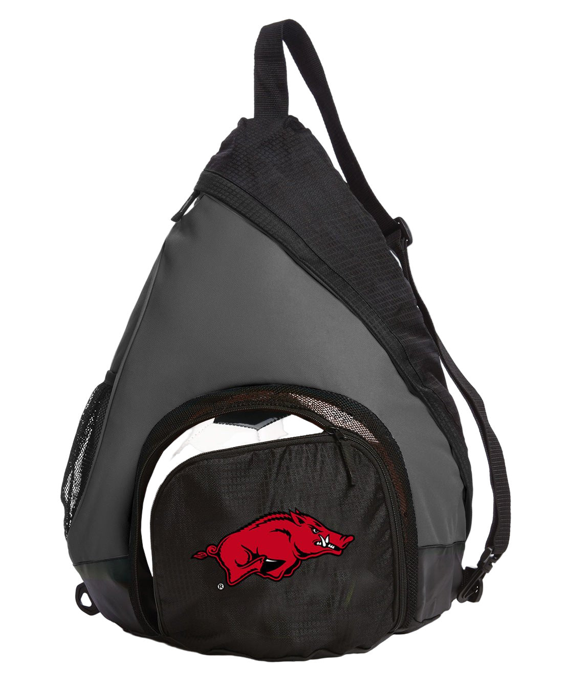 University of Arkansas Sling Backpack Arkansas Razorbacks Bag with Soccer Ball or Volleyball Bag Sports Gear Compartment Practice Bag Black