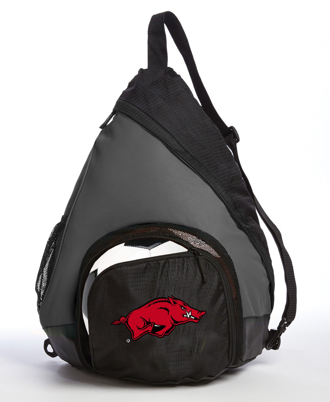 University of Arkansas Sling Backpack Arkansas Razorbacks Bag with Soccer Ball or Volleyball Bag Sports Gear Compartment Practice Bag Black