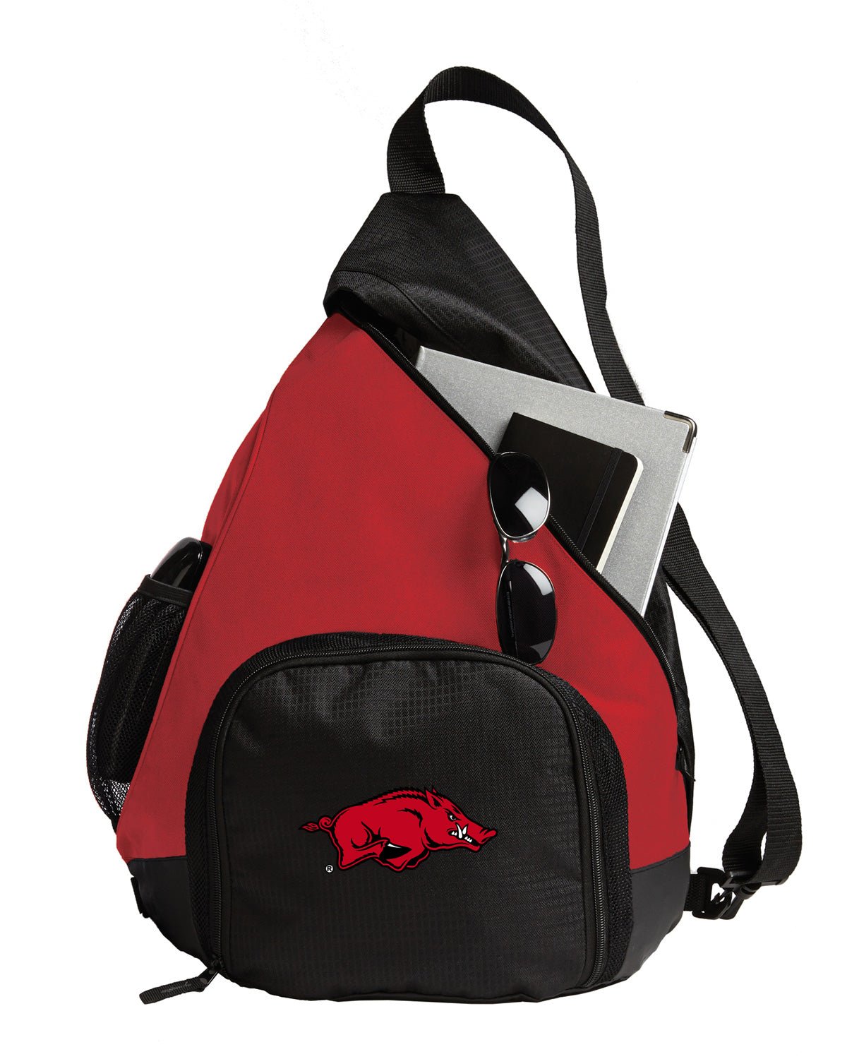 University of Arkansas Sling Backpack Arkansas Razorbacks Bag with Soccer Ball or Volleyball Bag Sports Gear Compartment Practice Bag Red