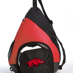 University of Arkansas Sling Backpack Arkansas Razorbacks Bag with Soccer Ball or Volleyball Bag Sports Gear Compartment Practice Bag Red