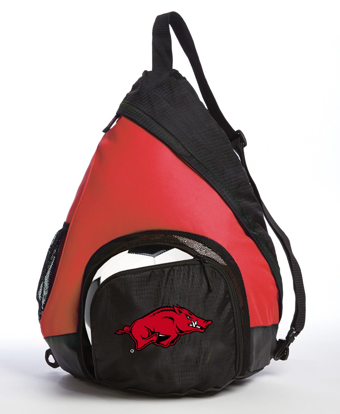 University of Arkansas Sling Backpack Arkansas Razorbacks Bag with Soccer Ball or Volleyball Bag Sports Gear Compartment Practice Bag Red