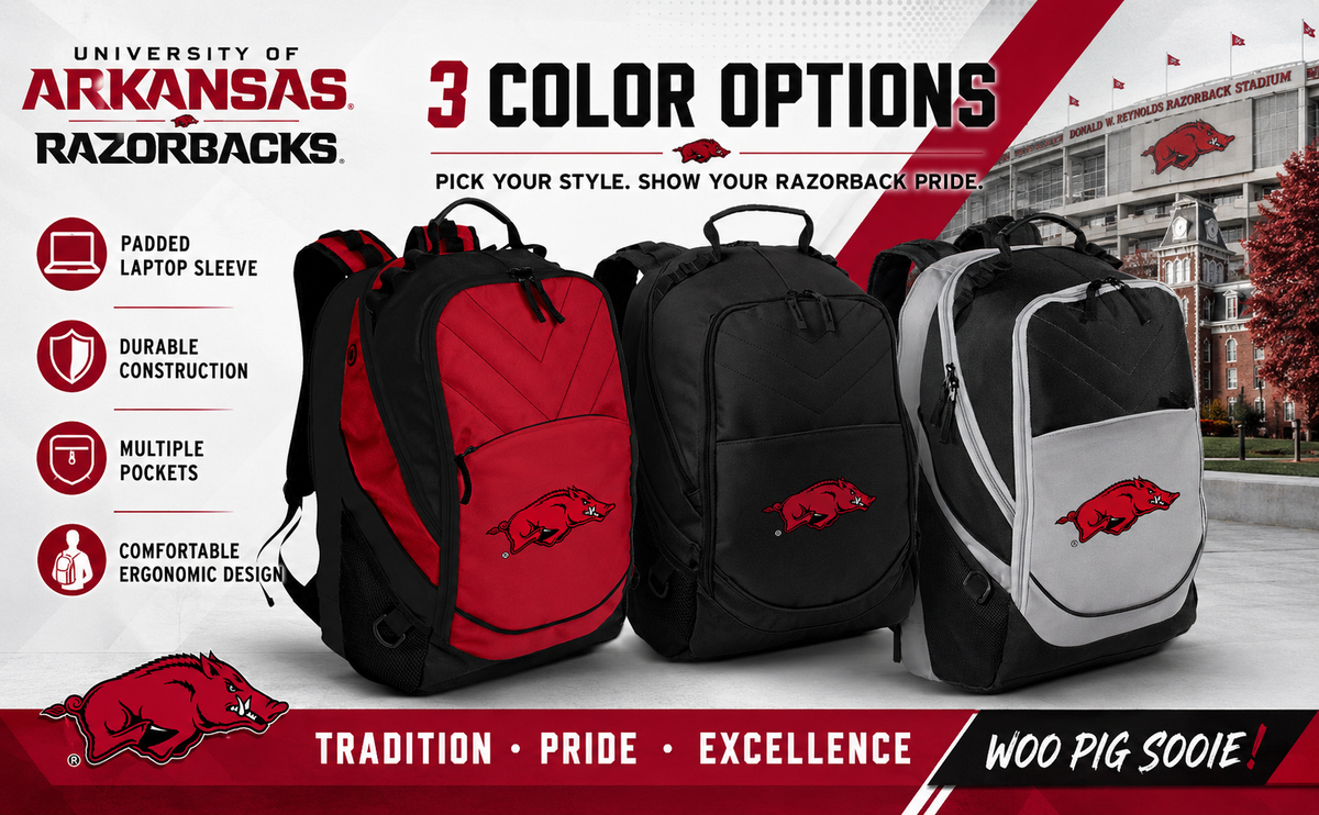 Arkansas Laptop Backpack - Official Arkansas Razorbacks Bookbag Red