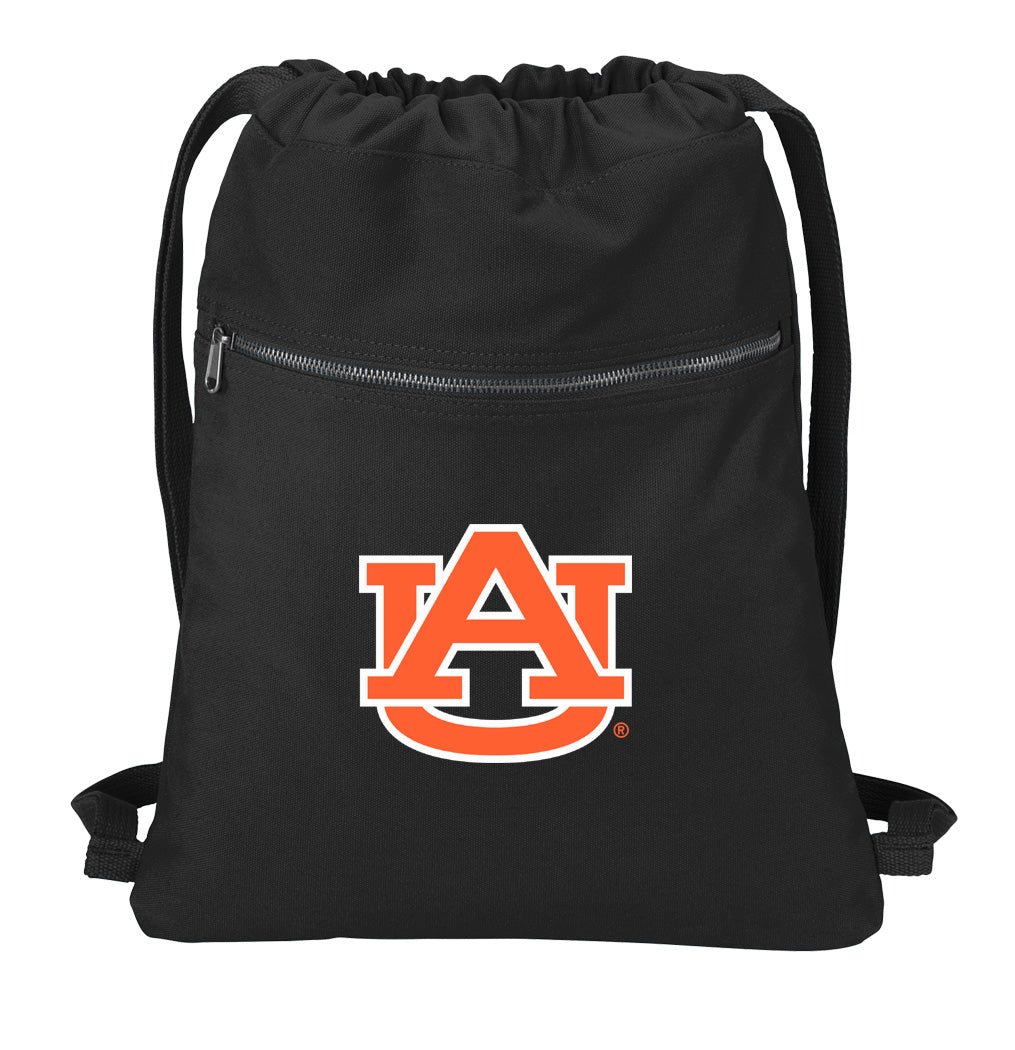 Auburn University Canvas Drawstring Backpack Auburn Tigers Cotton Cinch Pack Bag Black