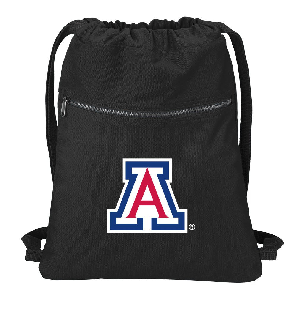 University of Arizona Canvas Drawstring Backpack Arizona Wildcats Cotton Cinch Pack Bag Black