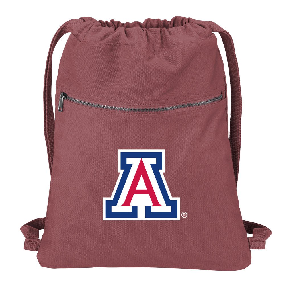 University of Arizona Canvas Drawstring Backpack Arizona Wildcats Cotton Cinch Pack Bag Dye Washed Red