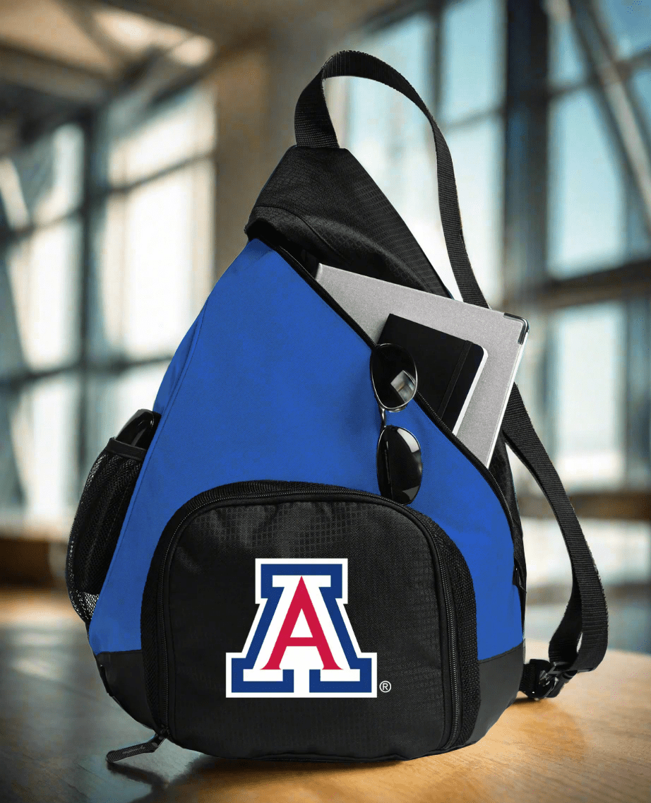 University of Arizona Sling Backpack Arizona Wildcats Bag with Soccer Ball or Volleyball Bag Sports Gear Compartment Practice Bag Blue