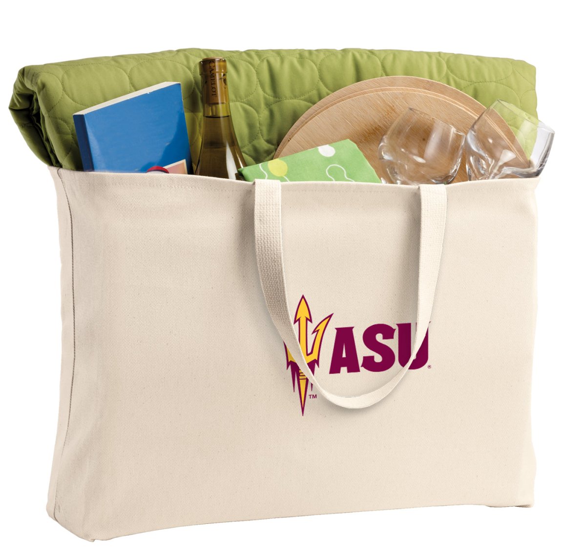 Arizona State Large Tote Bag ASU Jumbo Tote for Beach Pool or Travel Tan