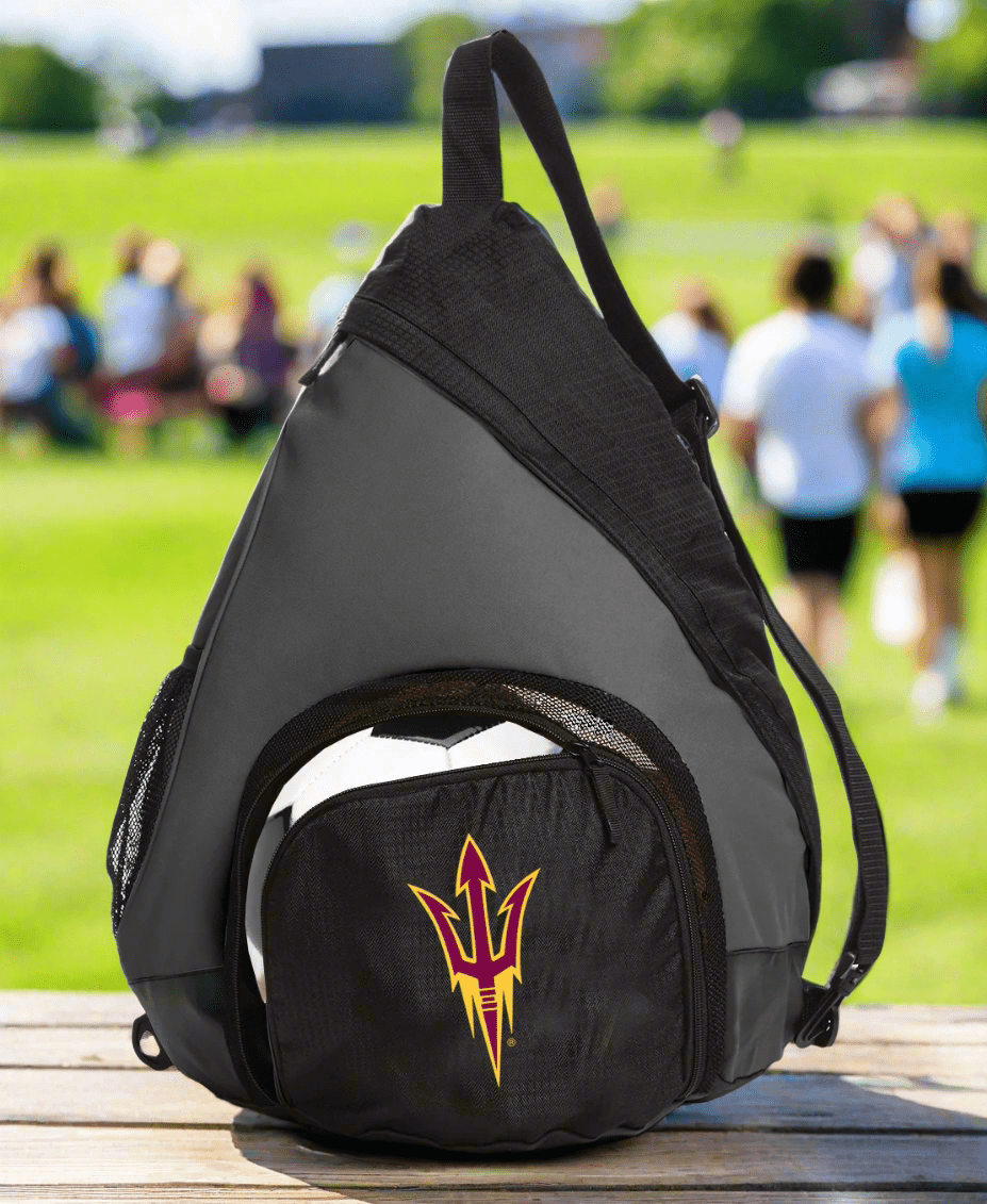 ASU Sling Backpack Arizona State University Bag with Soccer Ball or Volleyball Bag Sports Gear Compartment Practice Bag