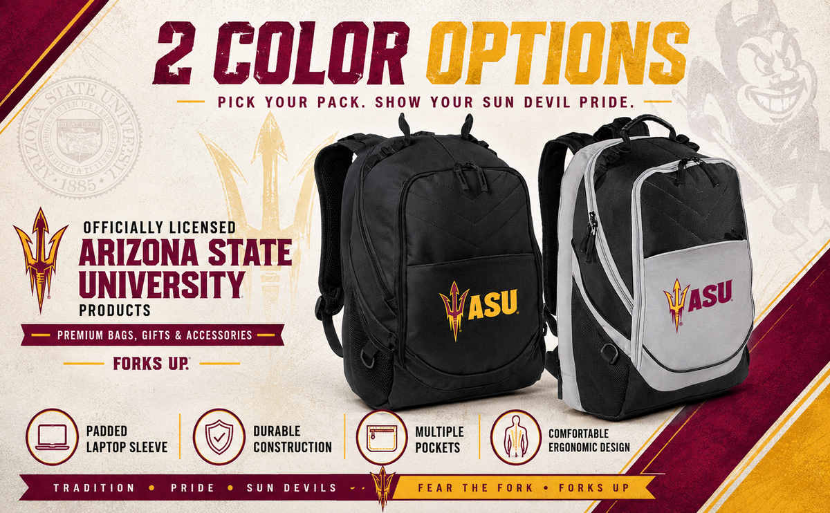 ASU Laptop Backpack – Sun Devils Bookbag with 17" Sleeve Black and Gray