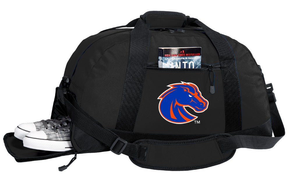 Boise State Duffel Bag – Official Broncos Medium Gym & Travel Bag with Shoe Pocket – 600D Polyester Black