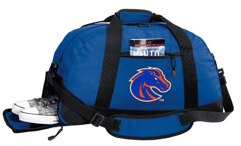 Boise State Duffel Bag – Official Broncos Medium Gym & Travel Bag with Shoe Pocket – 600D Polyester Blue