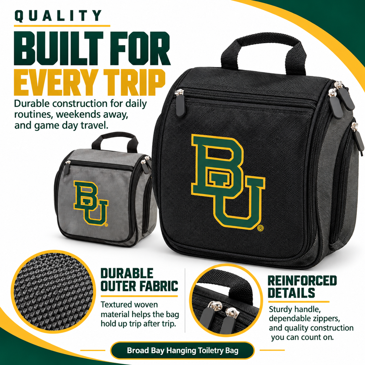 Baylor University Toiletry Bag - Hanging Travel Organizer Black