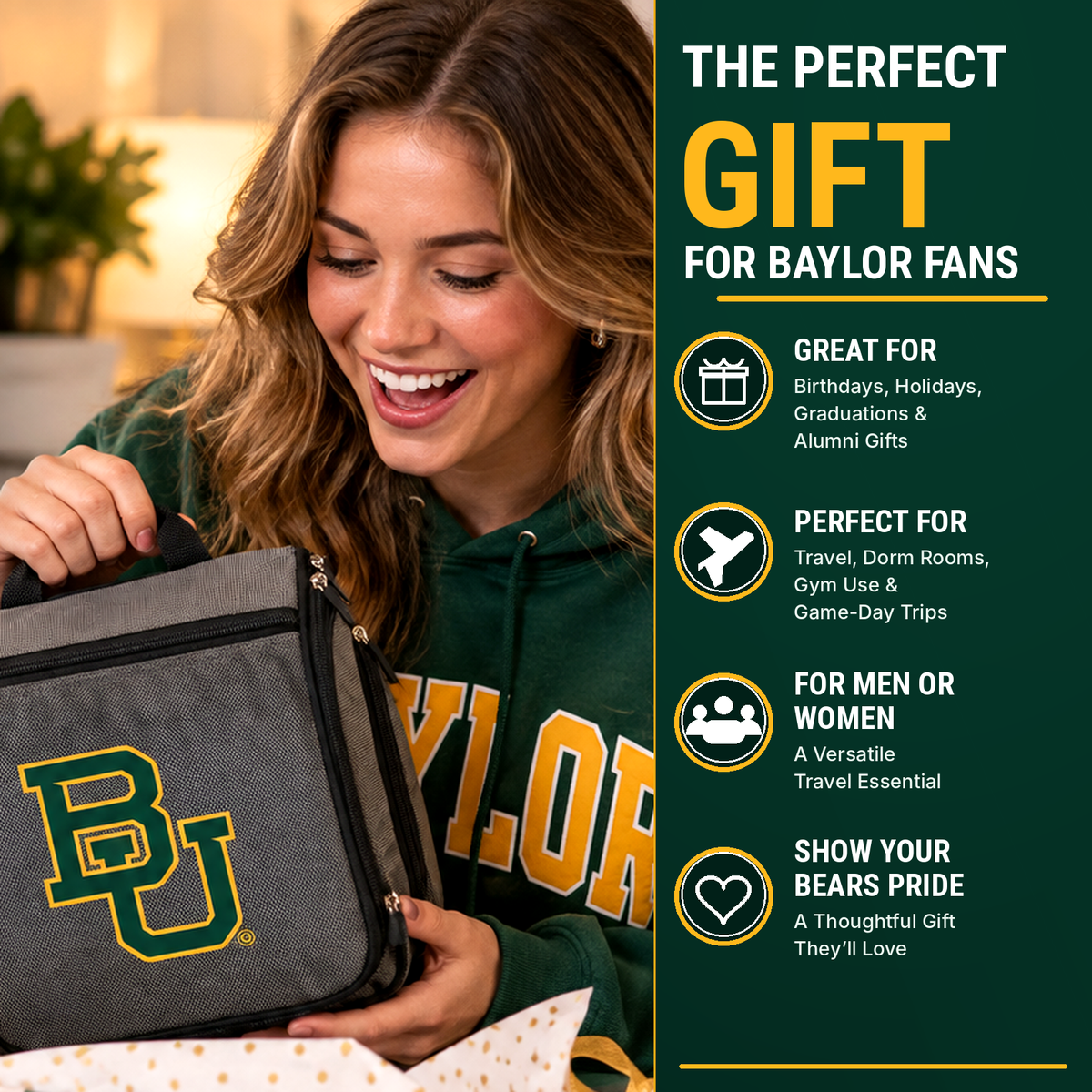 Baylor University Toiletry Bag - Hanging Travel Organizer Black
