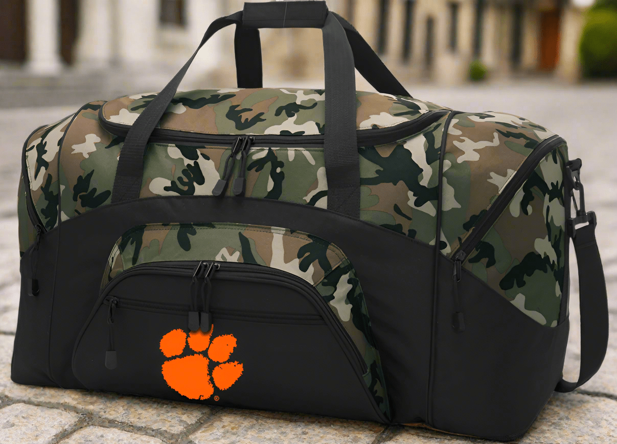 Clemson Tigers Camo Duffel Bag – Rugged Large Gym, Travel & Gear Bag with Shoulder Strap