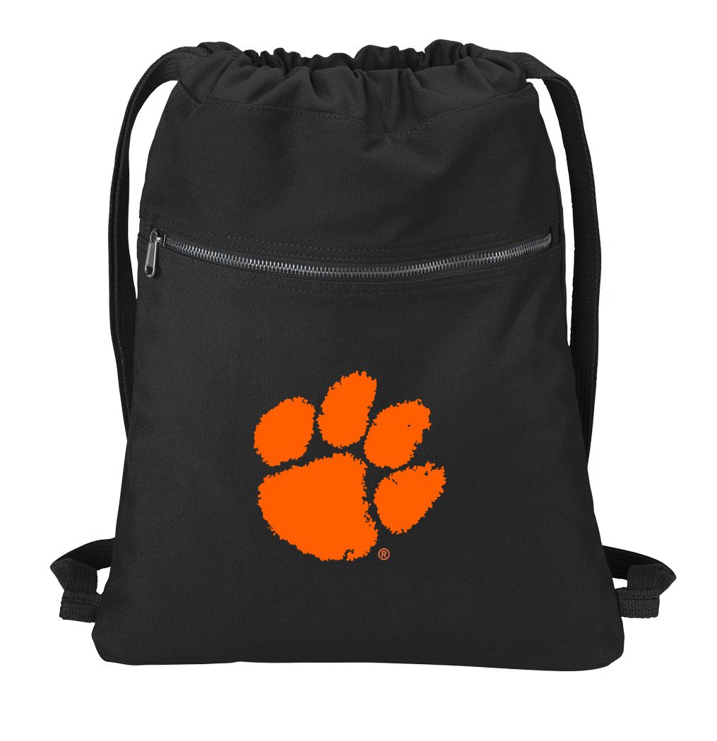 Clemson Canvas Drawstring Backpack Clemson Tigers Cotton Cinch Pack Bag Black