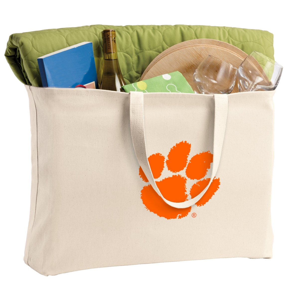 Clemson Large Tote Bag Clemson Tigers Jumbo Tote for Beach Pool or Travel Tan