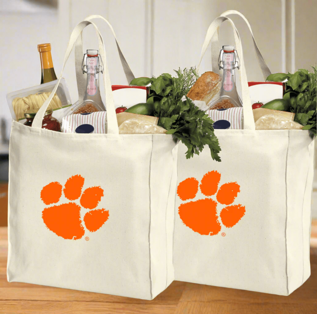 Clemson Grocery Shopping Bags 2 PC SET Clemson Tigers Reusable Cotton Bags