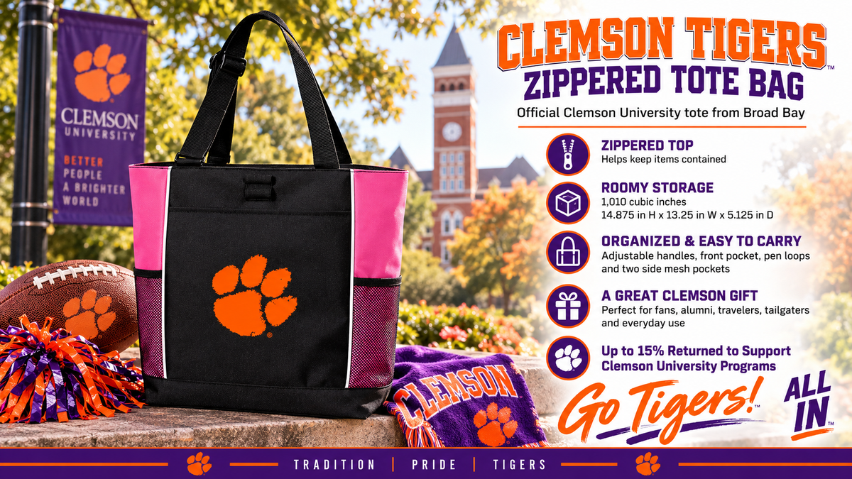 Clemson Tigers Tote Bag – Carryall Everyday Bag for Tigers Fans Pink