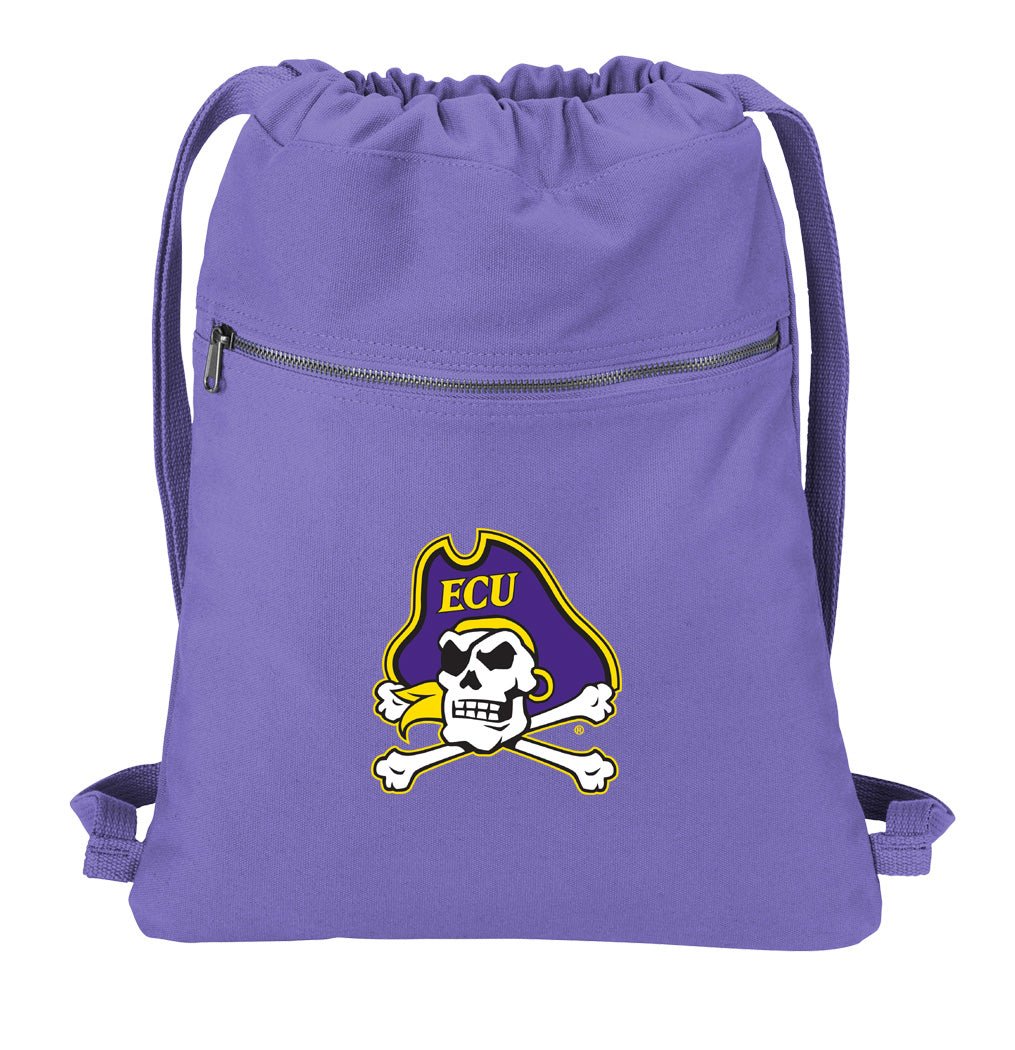 East Carolina Canvas Drawstring Backpack ECU Pirates Cotton Cinch Pack Bag Purple
