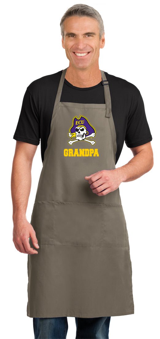 East Carolina Large Apron ECU Pirates Apron - Adjustable with Pockets Grandpa on Khaki