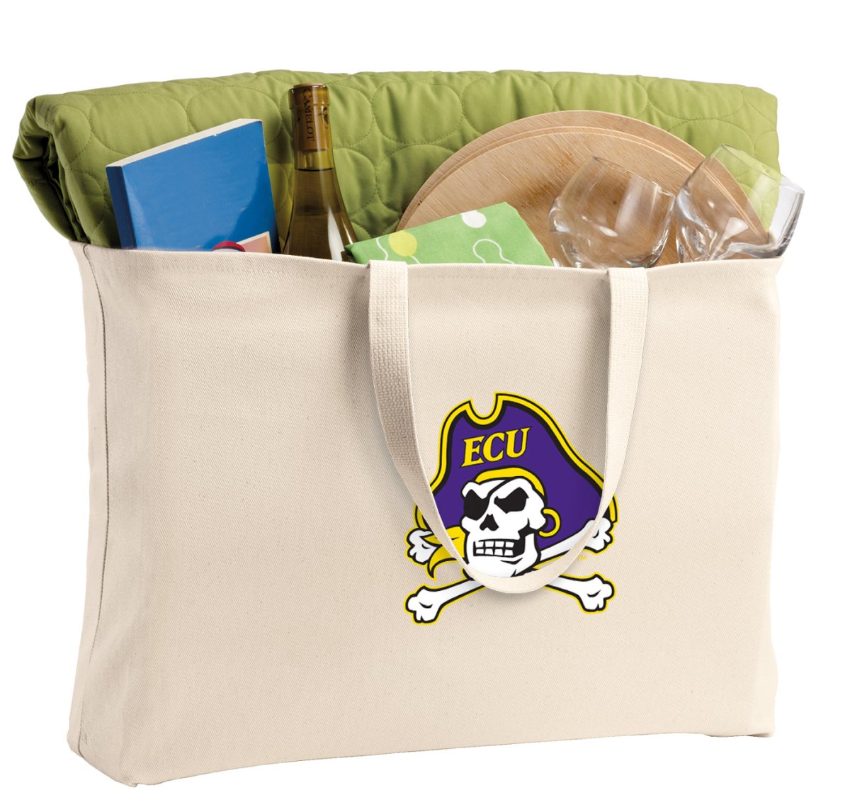 East Carolina Large Tote Bag ECU Pirates Jumbo Tote for Beach Pool or Travel Tan