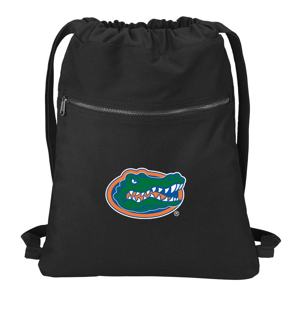 University of Florida Canvas Drawstring Backpack Florida Gators Cotton Cinch Pack Bag Black