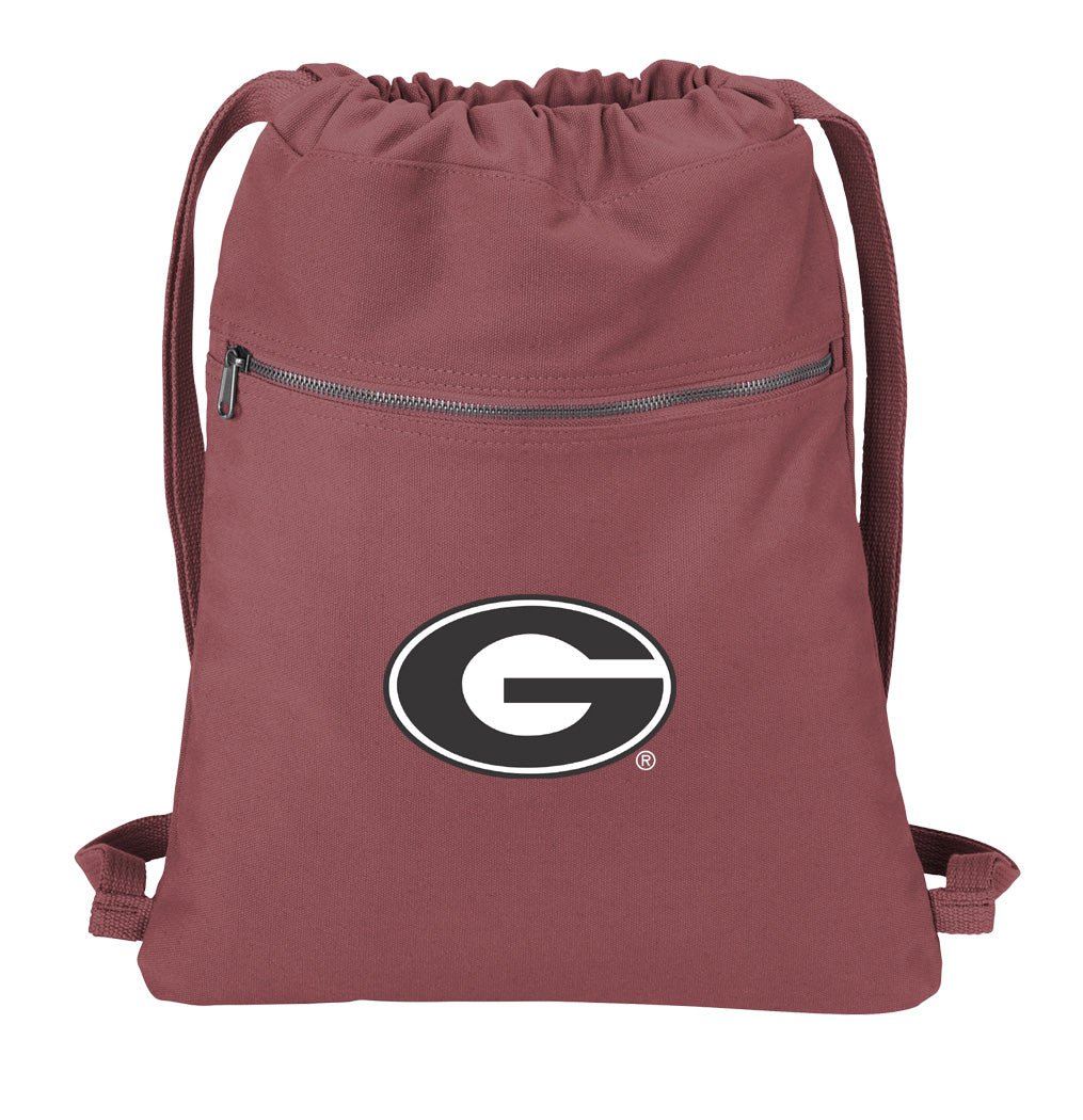 University of Georgia Canvas Drawstring Backpack UGA Bulldogs Cotton Cinch Pack Bag Dye Washed Red