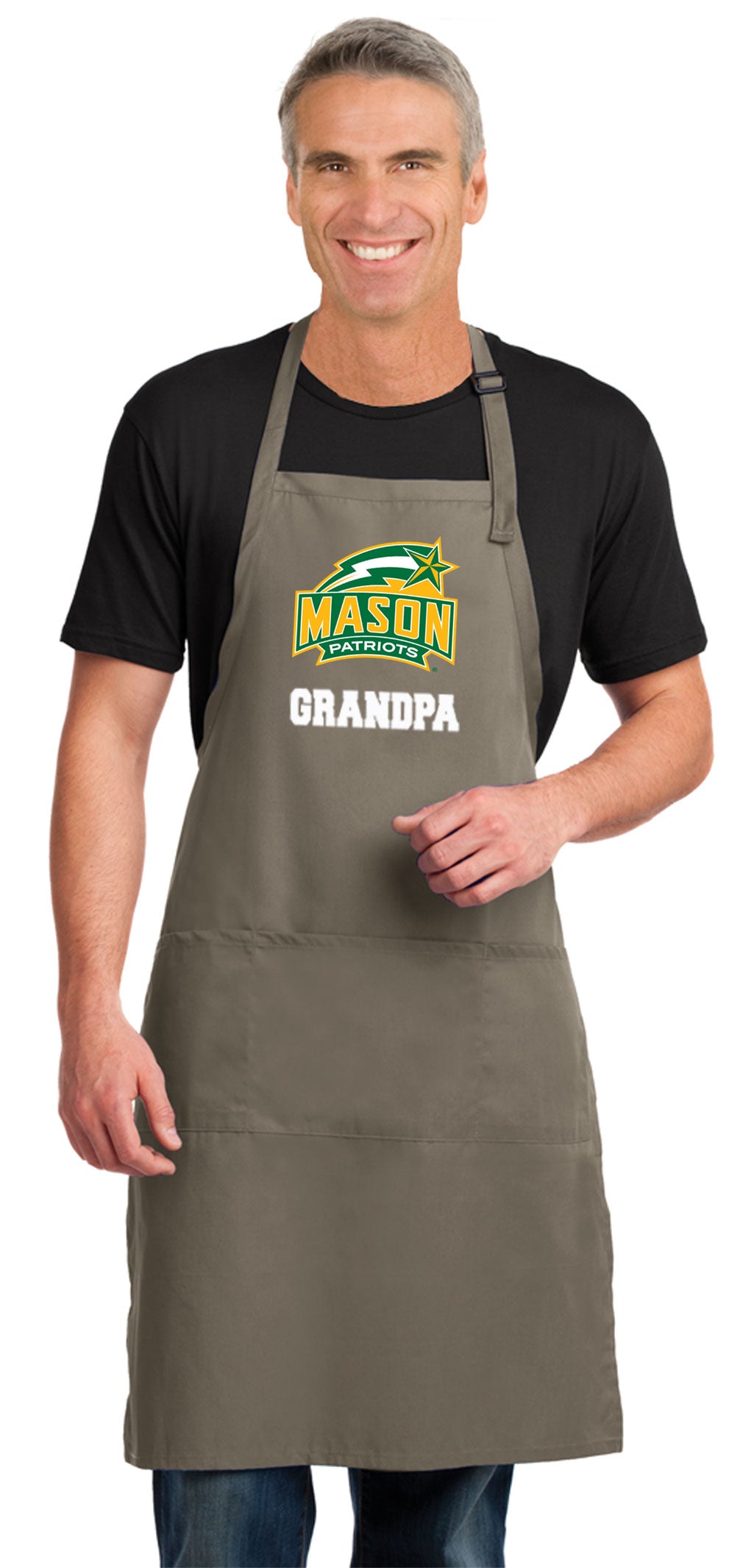 George Mason University Large Apron GMU Patriots Apron - Adjustable with Pockets Grandpa on Khaki