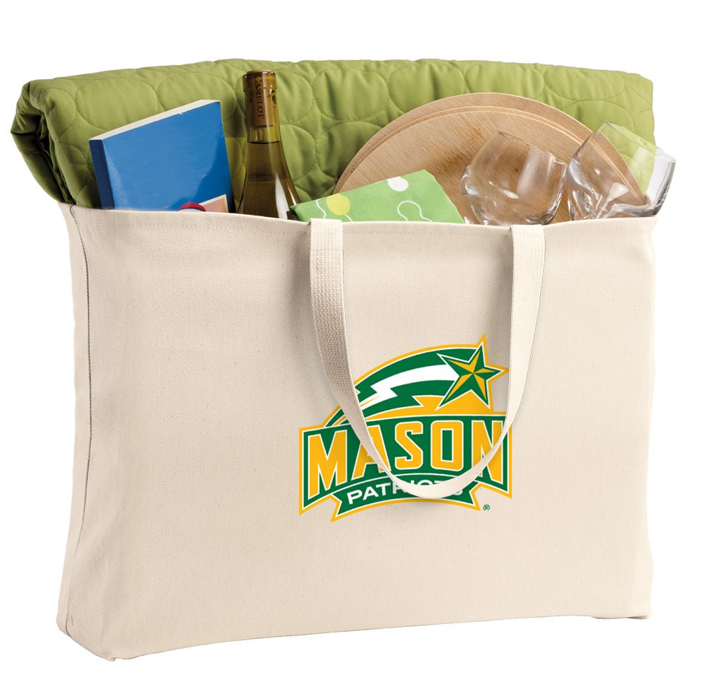 George Mason University Large Tote Bag GMU Patriots Jumbo Tote for Beach Pool or Travel Tan