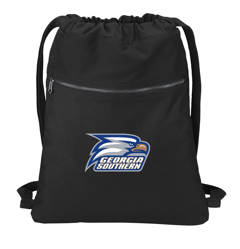 Georgia Southern Canvas Drawstring Backpack Cotton Cinch Pack Bag Black
