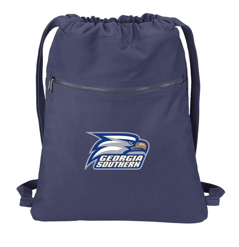 Georgia Southern Canvas Drawstring Backpack Cotton Cinch Pack Bag Dye Washed Navy