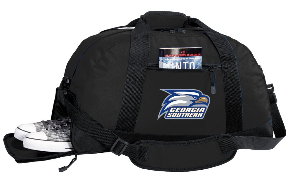 Georgia Southern Duffel Bag GS Eagles Gym or Sports Bag with Shoe Pocket Black