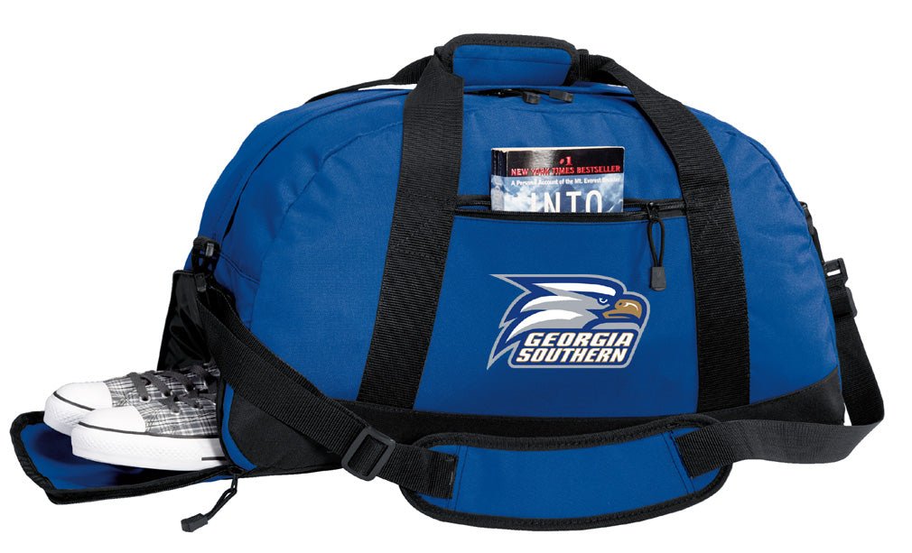 Georgia Southern Duffel Bag GS Eagles Gym or Sports Bag with Shoe Pocket Blue