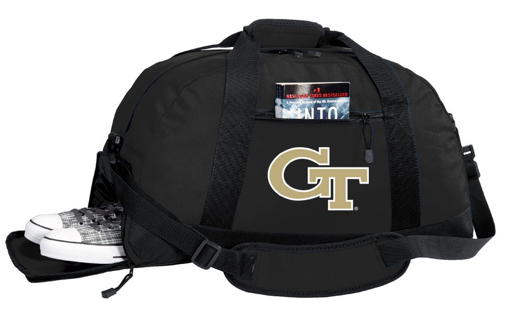 Georgia Tech Duffel Bag – Official Yellow Jackets Medium Gym & Travel Bag with Shoe Pocket – 600D Polyester Black