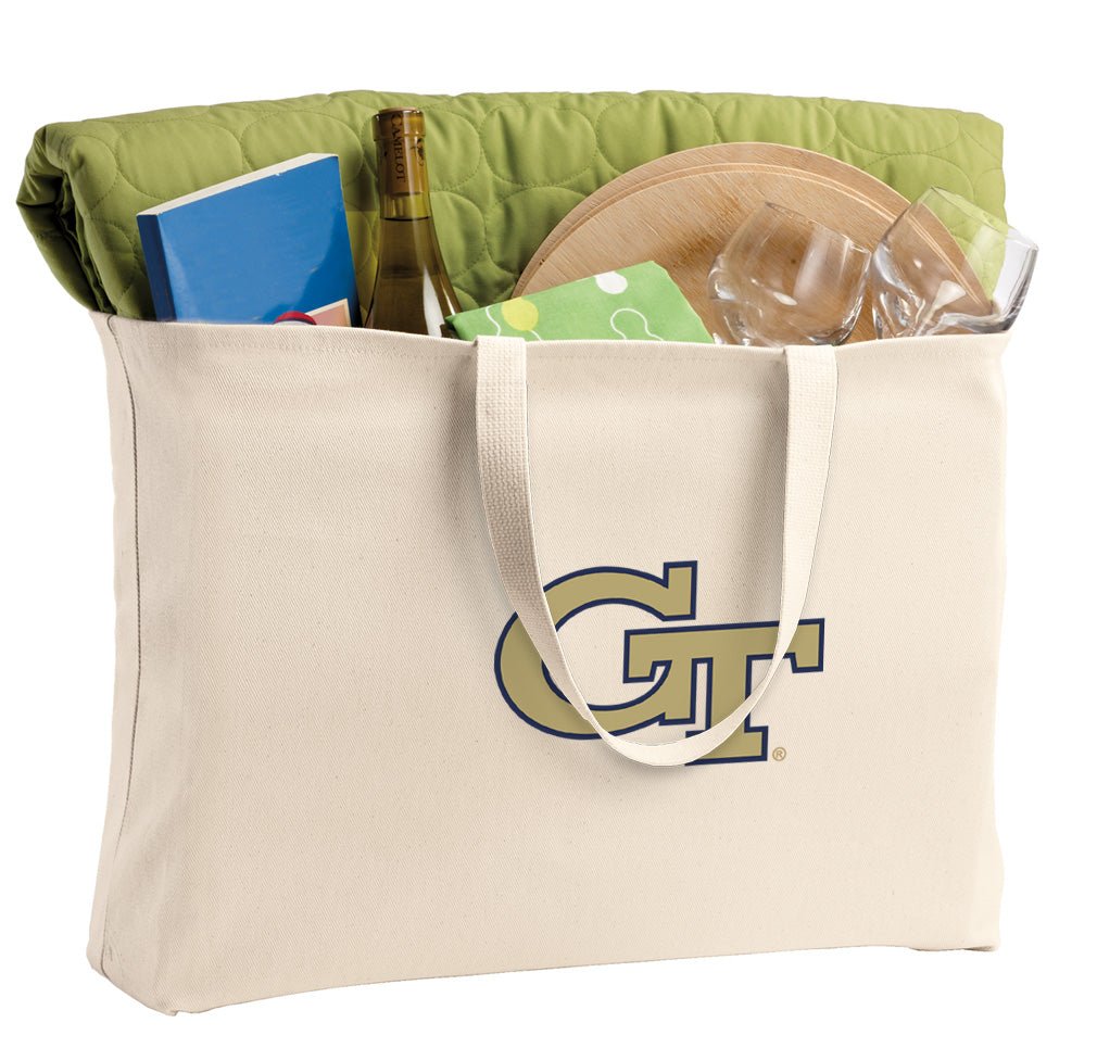 Georgia Tech Large Tote Bag Jumbo Tote for Beach Pool or Travel Tan