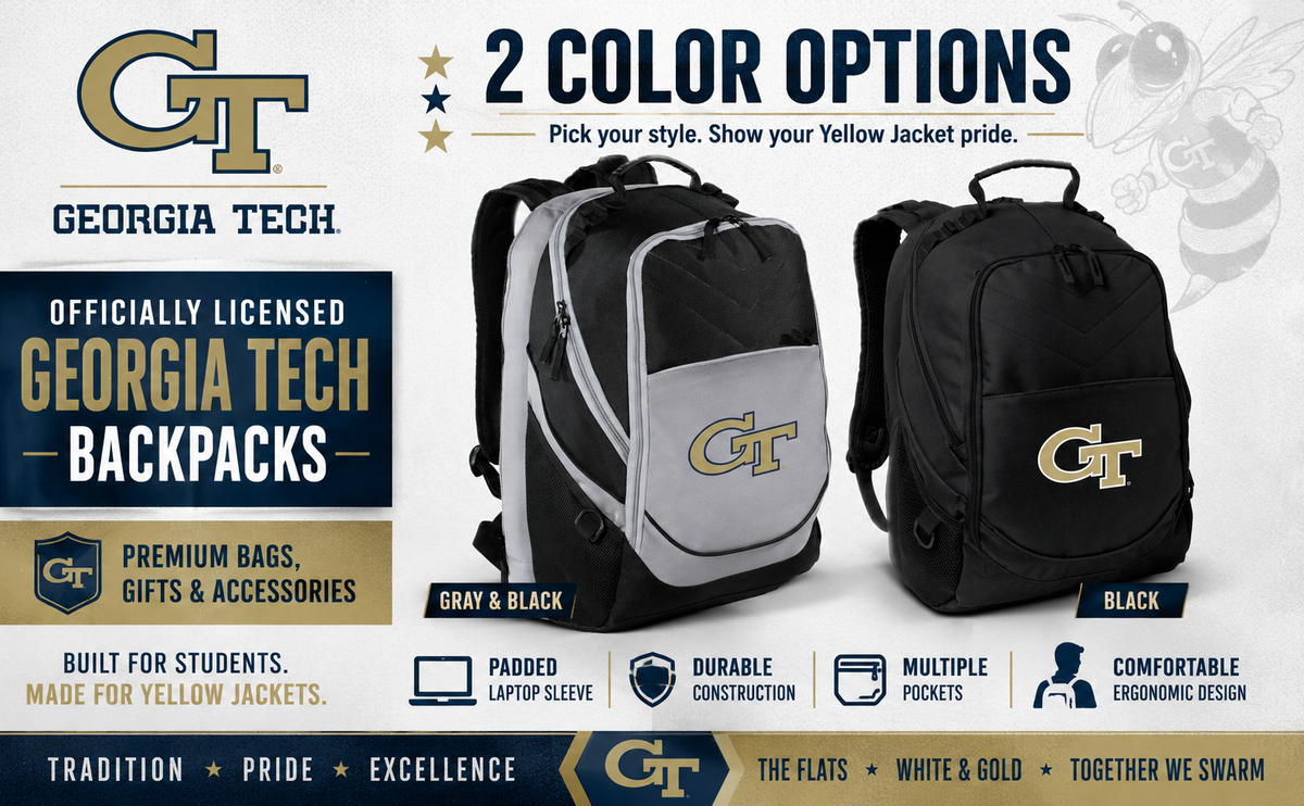 Georgia Tech Laptop Backpack – Yellow Jackets Bookbag Black