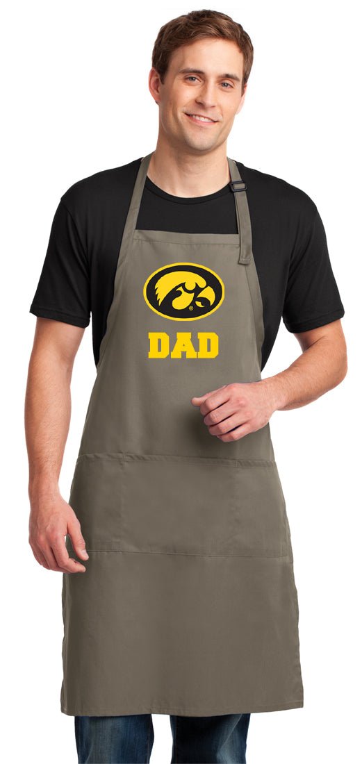 University of Iowa Large Apron Iowa Hawkeyes Apron - Adjustable with Pockets Dad on Khaki