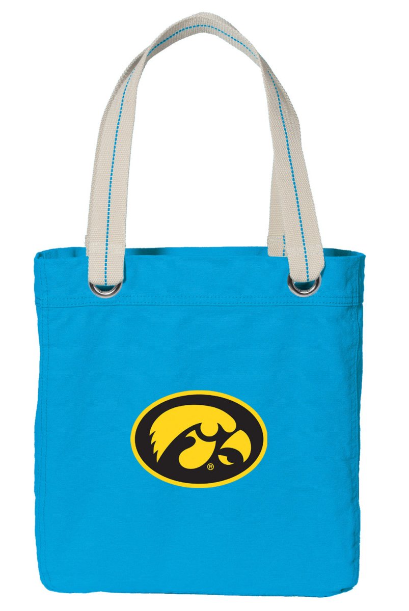 University of Iowa Tote Bag Iowa Hawkeyes Deluxe Canvas Shoulder Bag Light Blue