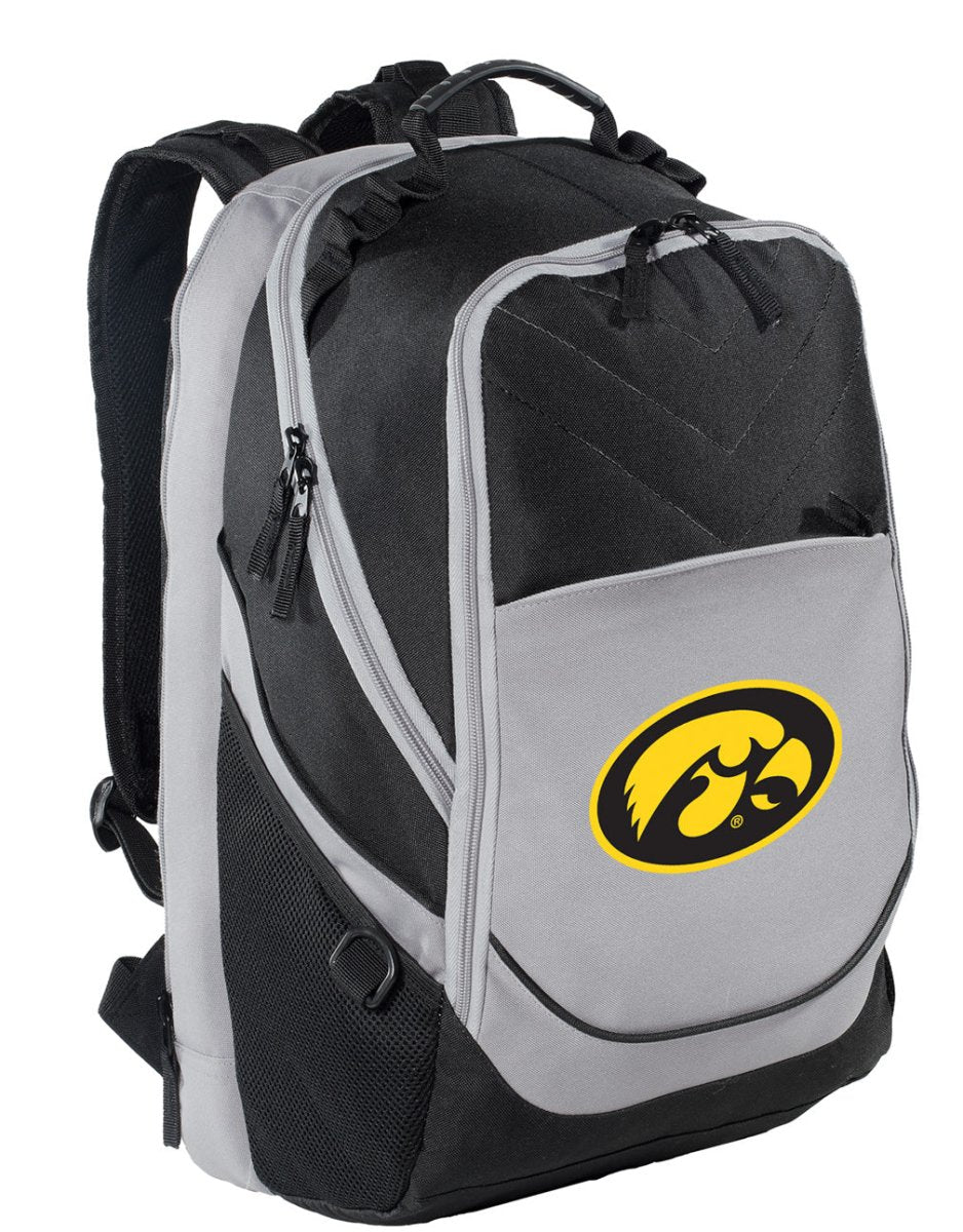 Iowa Hawkeyes Laptop Backpack – Official University of Iowa Bookbag – 17" Laptop Sleeve, NCAA School Gear – 600D Polyester Black and Gray